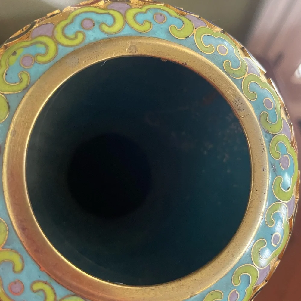 Vintage Gold Cloisonné Floral Vase with Pastel Accents